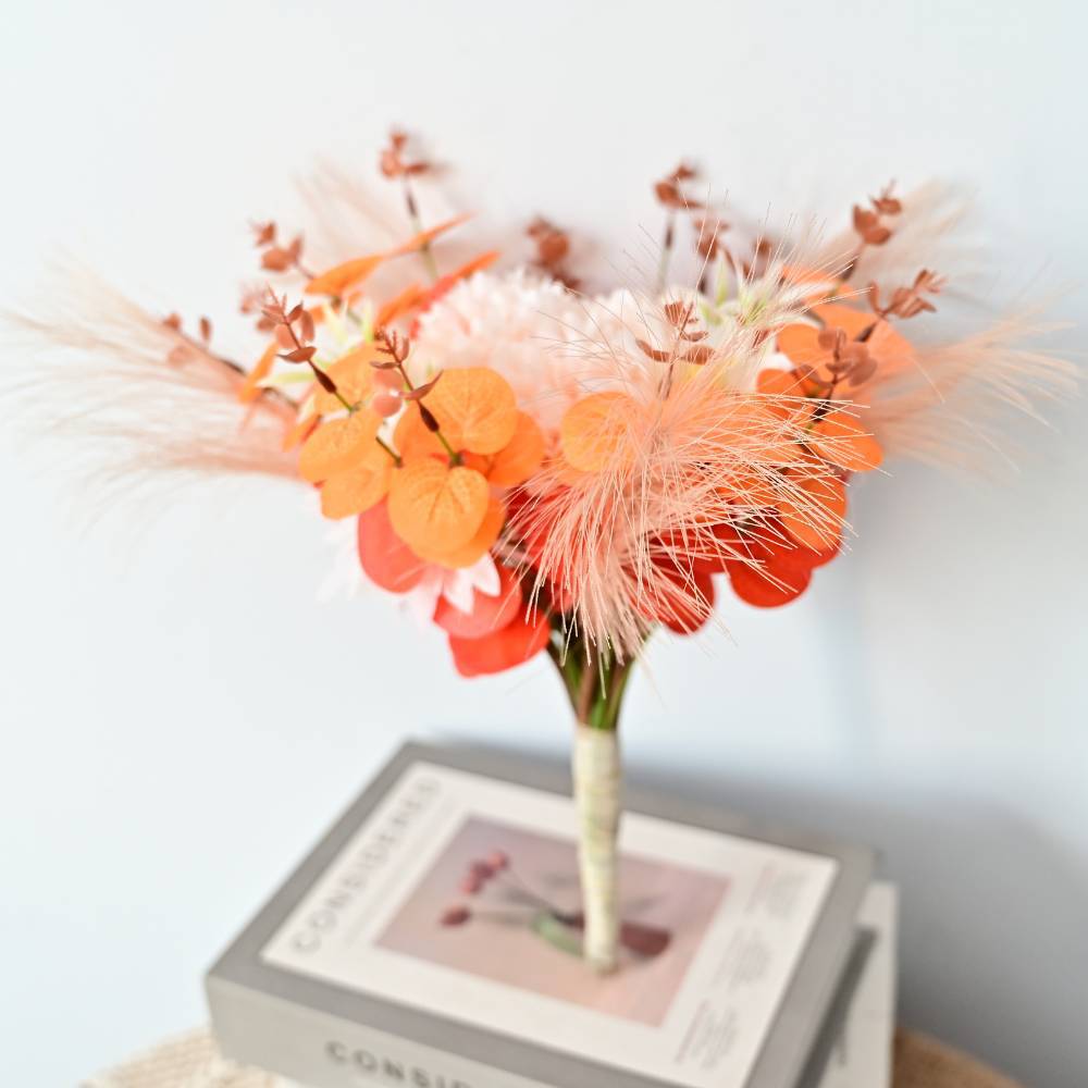 

1Pc Simulated Eucalyptus Globe Flower Bouquet in Orange and Green Color, High-end Bohemian Style