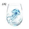 Personalized Daily Use Glassware Stemless Wine Glasses with Marine Animal Pattern, 420ml Capacity, High Borosilicate Clear Glass Cups for Party