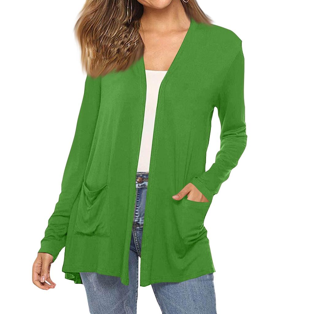 Women's Fashion Solid-Colour Long-Sleeved Pocketed Slim-Fit Cardigan Jacket