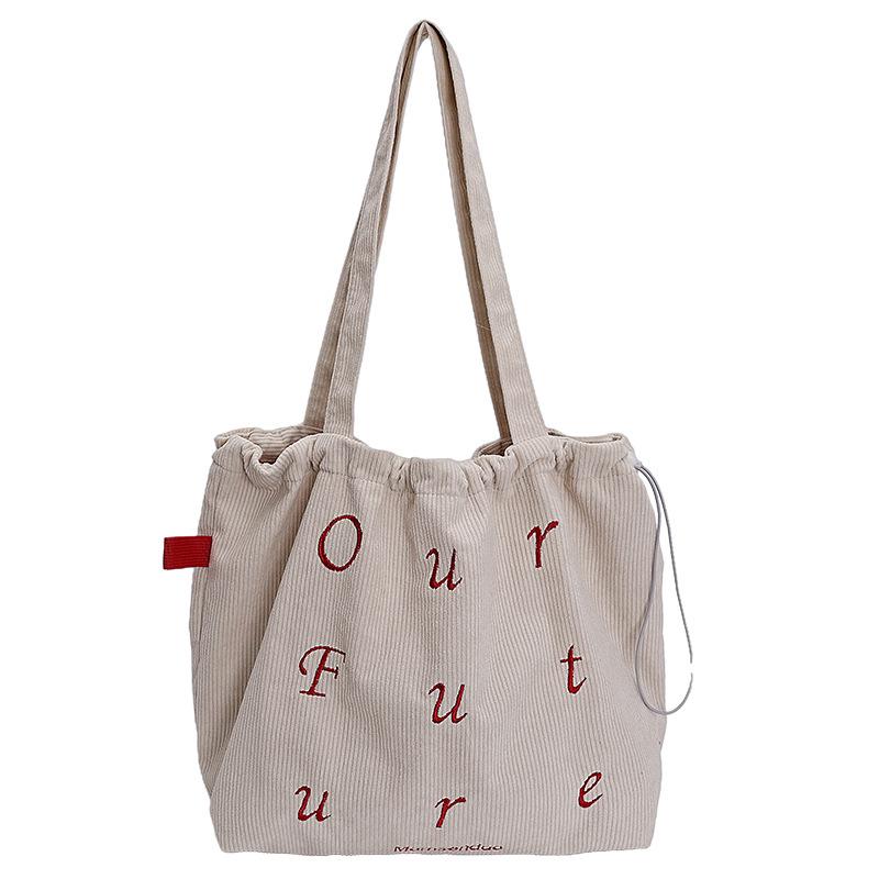 

Korean Style Large Capacity Nylon Shoulder Tote with Drawstring - Women s Versatile Casual Bag