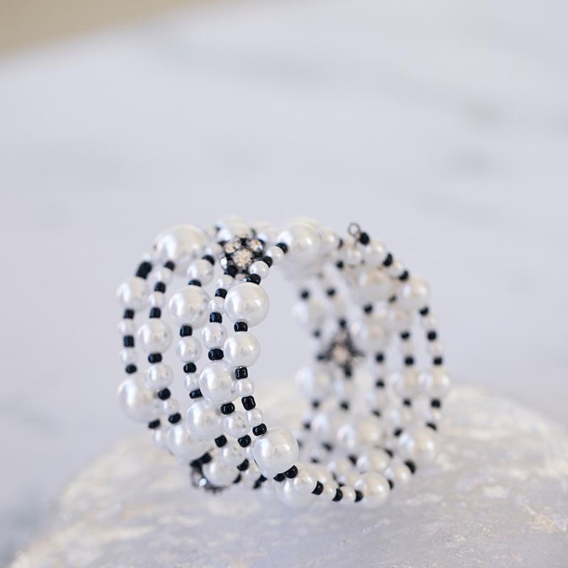 

Многослойный эластичный браслет в европейском и американском стиле с имитацией жемчуга и стразами - Простые, модные, универсальные женские украшения