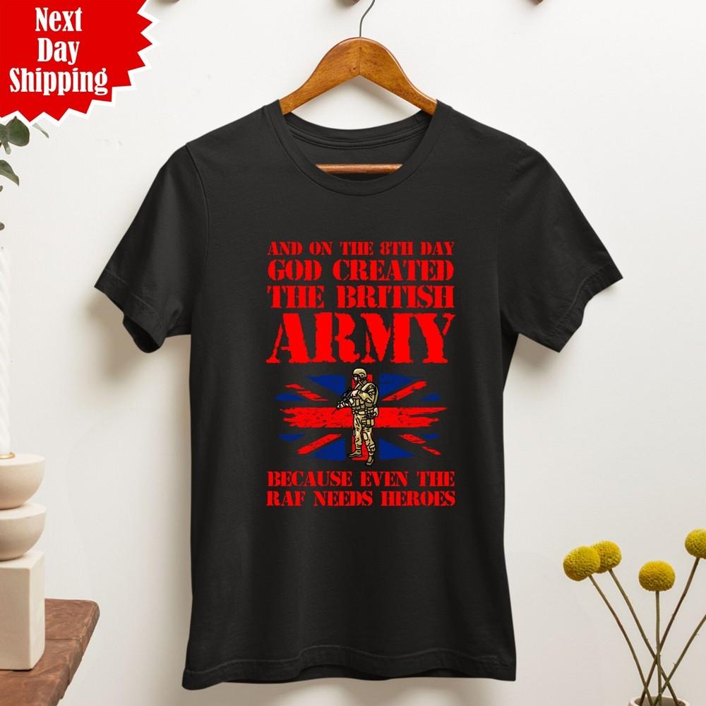 

God Created The British Army T Shirt Great Britain Printed Remembrance Day T Top XL
