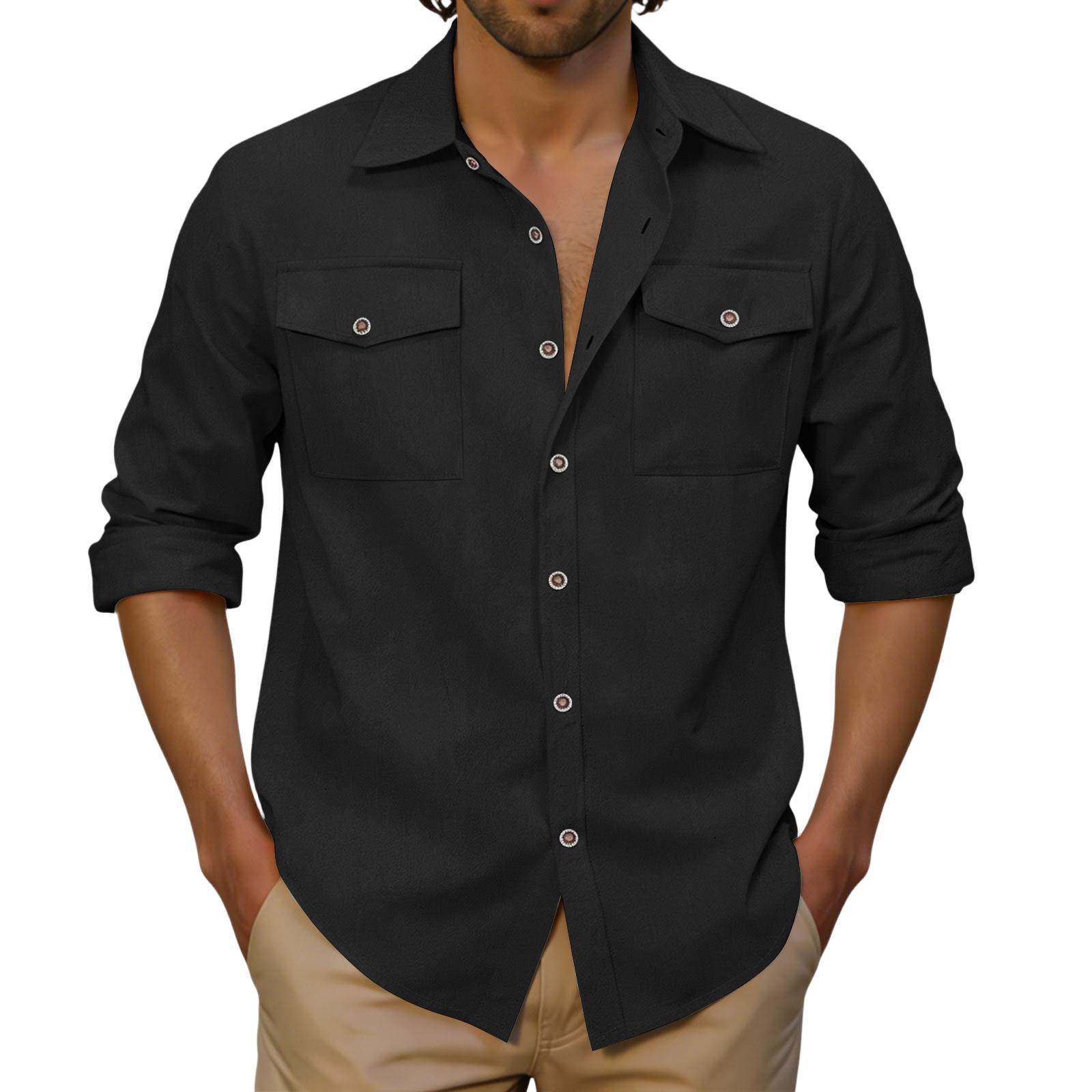 

Мужская повседневная вельветовая рубашка с длинным рукавом и воротником для активного отдыха L чёрный