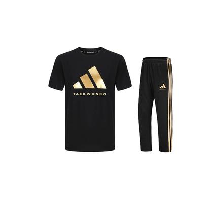 Taekwondo Round Neck Pullover Simple Short Sleeve T-Shirt Comfortable Striped Fashion Long Pants Casual Sports Suit ADICLTS24TK-BG+TR30PT-BG