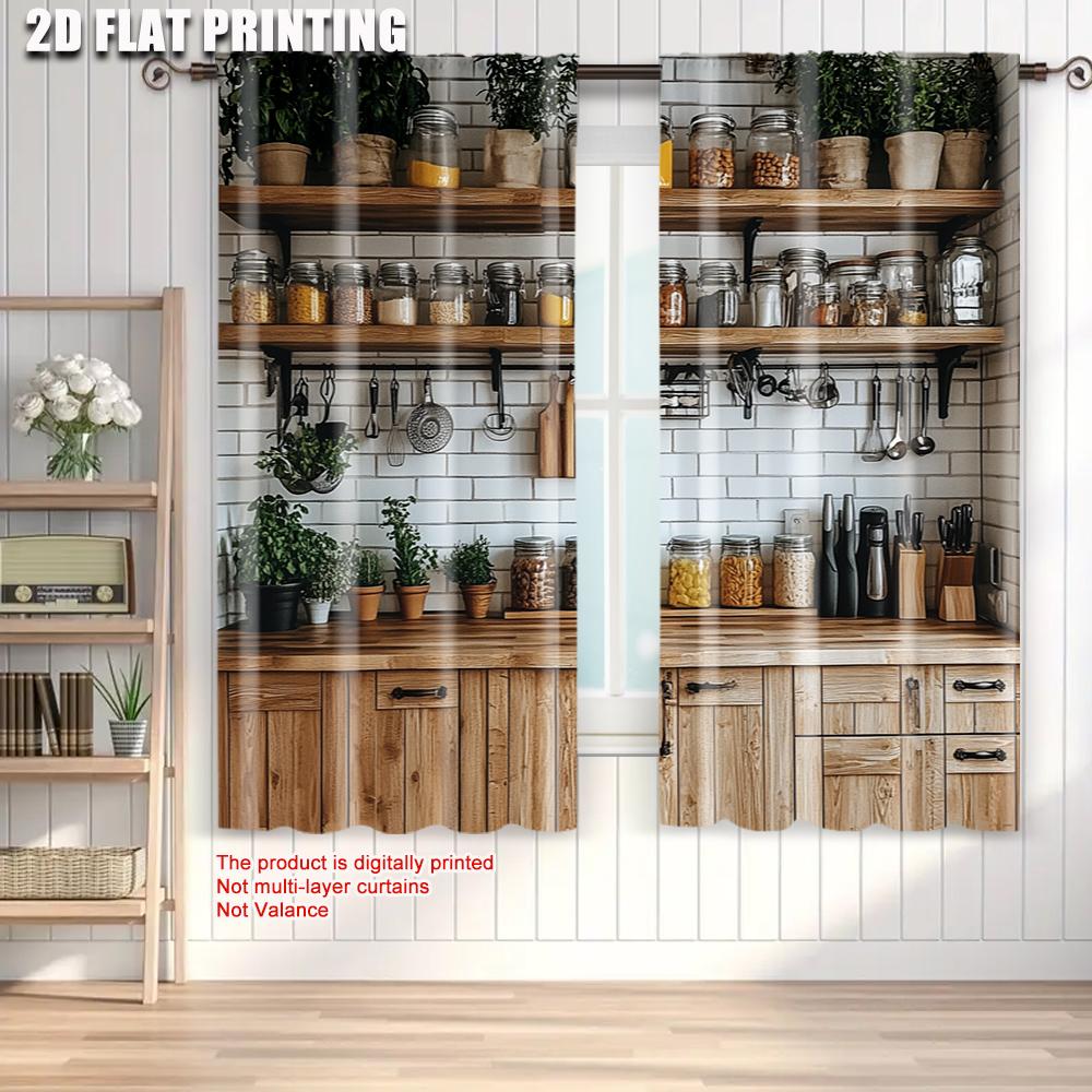 2pcs   Plane Printing Pattern Curtains Rustic Farmhouse Kitchen Versatile Durable Polyester (without Rod) Home Decor Use for