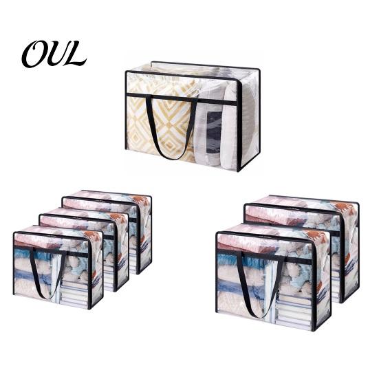 Dust Proof Closet Storage Bin Clear Clothes Bag with Zipper, 40L Capacity Reinforced Handles Moving Bag, Under Bed for Comforters Foldable PVC