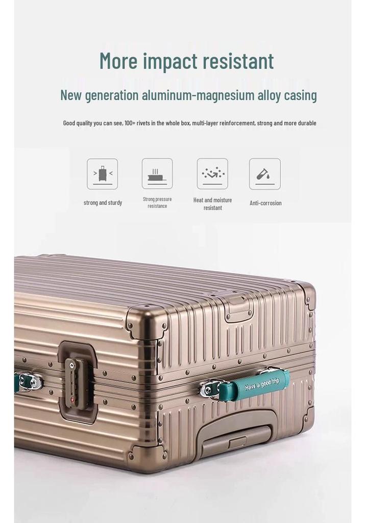 Germany 20" Metal Alloy Trolley Luggage - High Capacity Travel Case with Leather Finish