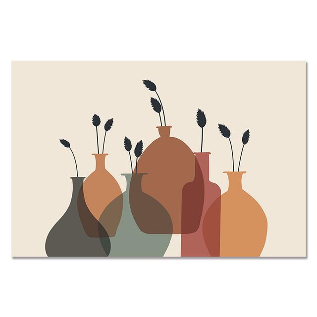 Abstract Canvas Painting Geometry Landscape Leaf Line Girl Nordic Posters and Prints Wall Art Pictures for Living Room Decoraton