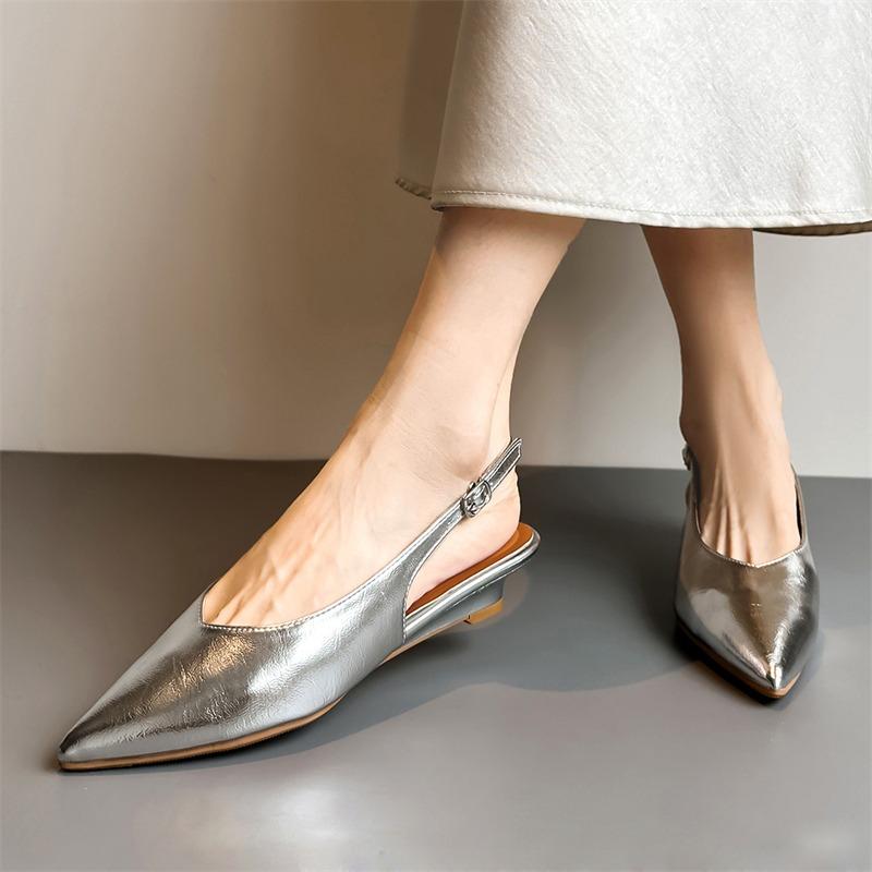 Pesstwei Women Pumps Elegant Buckle Strap Pointed Toe Low Heels Party Dress Ladies Sandals Summer Spring Mule Shoes