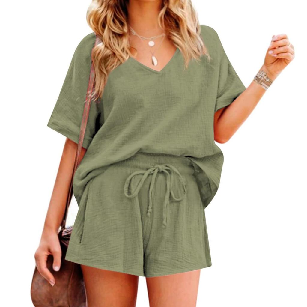 Womens 2 Piece Sets Short Sleeve Tops With Shorts 2 Piece Casual Outfits