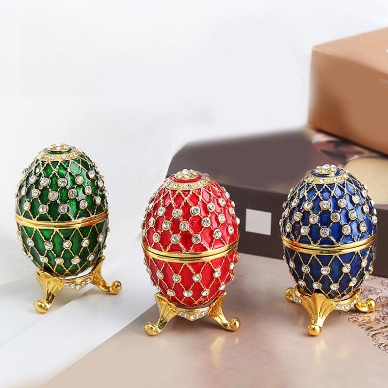 Ornament Elegant Ouă de Paște din Email Cutie de Bijuterii Handmade cu Cristale și Bijuterii cu Capac cu Balamale Accesorii pentru Decorarea Casei