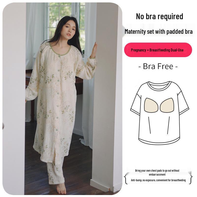 

Платье для беременных из чистого хлопка с нагрудными вкладышами - Легкий весенне-летний послеродовой халат для кормления грудью L