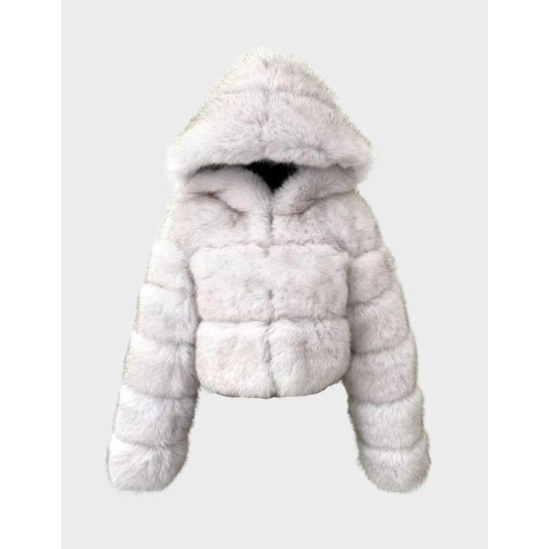 Fur Autumn and Winter New Imitation Fur Warm Hooded Fur Coat Women