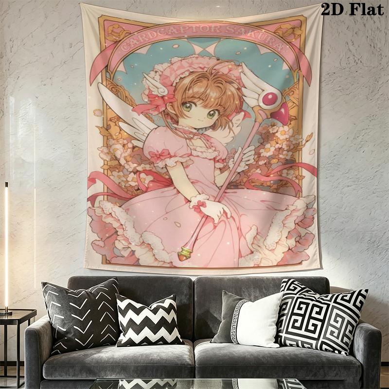 Cardcaptor Sakura Wall Tapestry Aesthetic Wall Hanging Printed Fabric Blanket Decorative Tapestries for Bedroom Living Room Home Decor