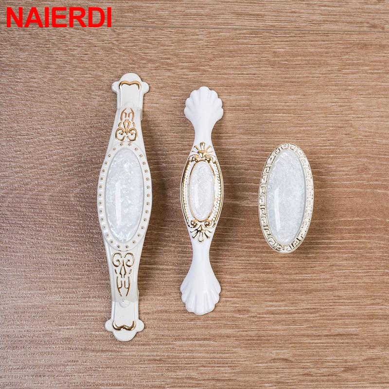 NAIERDI White Ceramic European Cabinet Handles Aluminum Alloy Door Kitchen Knobs Cabinet Pulls Drawer Knobs Wardrobe handle