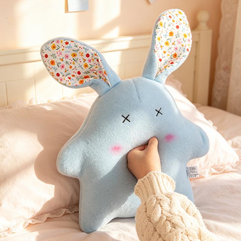 Floral Eyes Rabbit Plush Toy Stuffed Cartoon Animal Pillow Blue Yellow Grey Pink Sweet Plushie Sleeping Companion Back Support