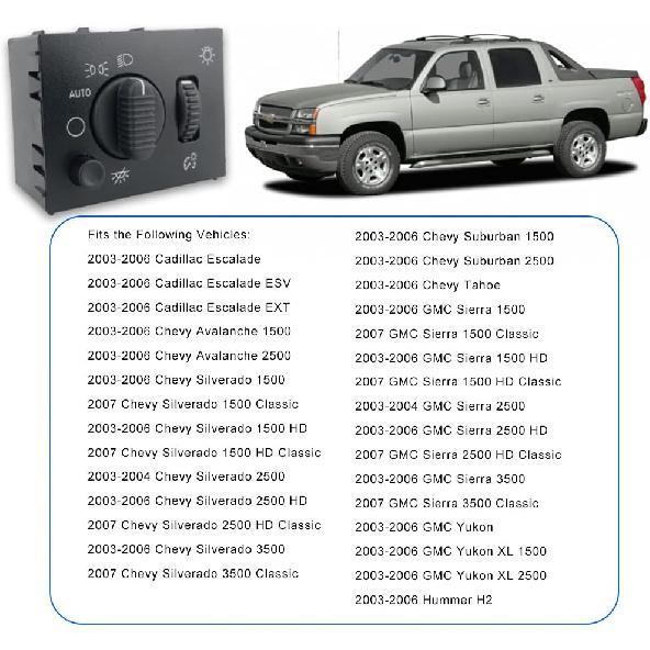 Headlight Switch Headlamp Dimmer Switch Compatible With Chevy Silverado Suburban Tahoe Avalanche GMC Sierra Yukon Cadillac Escalade | Replace#