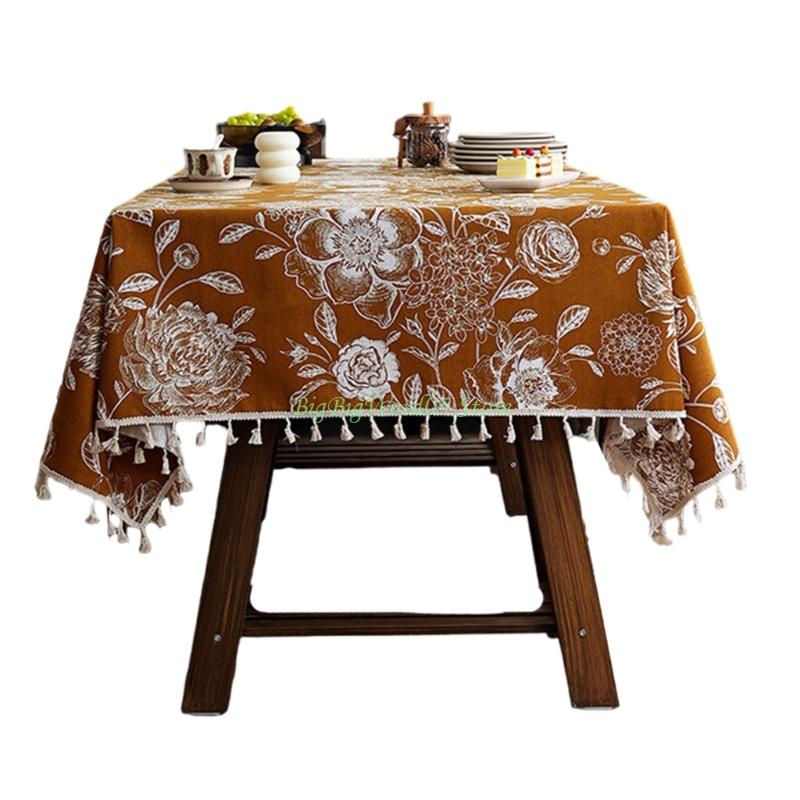 

24TE Florals Print Tablecloth Large Size Sturdy Polyester Home Decoration 150 100cm