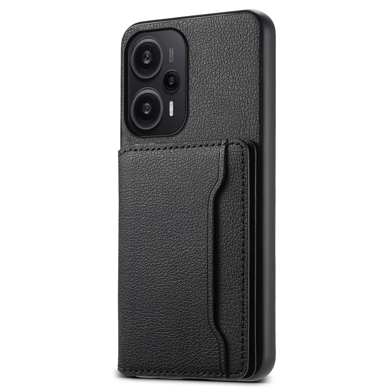 

For Xiaomi Redmi Note 12 Turbo/Poco F5 5G Case Anti-dust Calf Texture Card Slots Phone Protective Cover Black