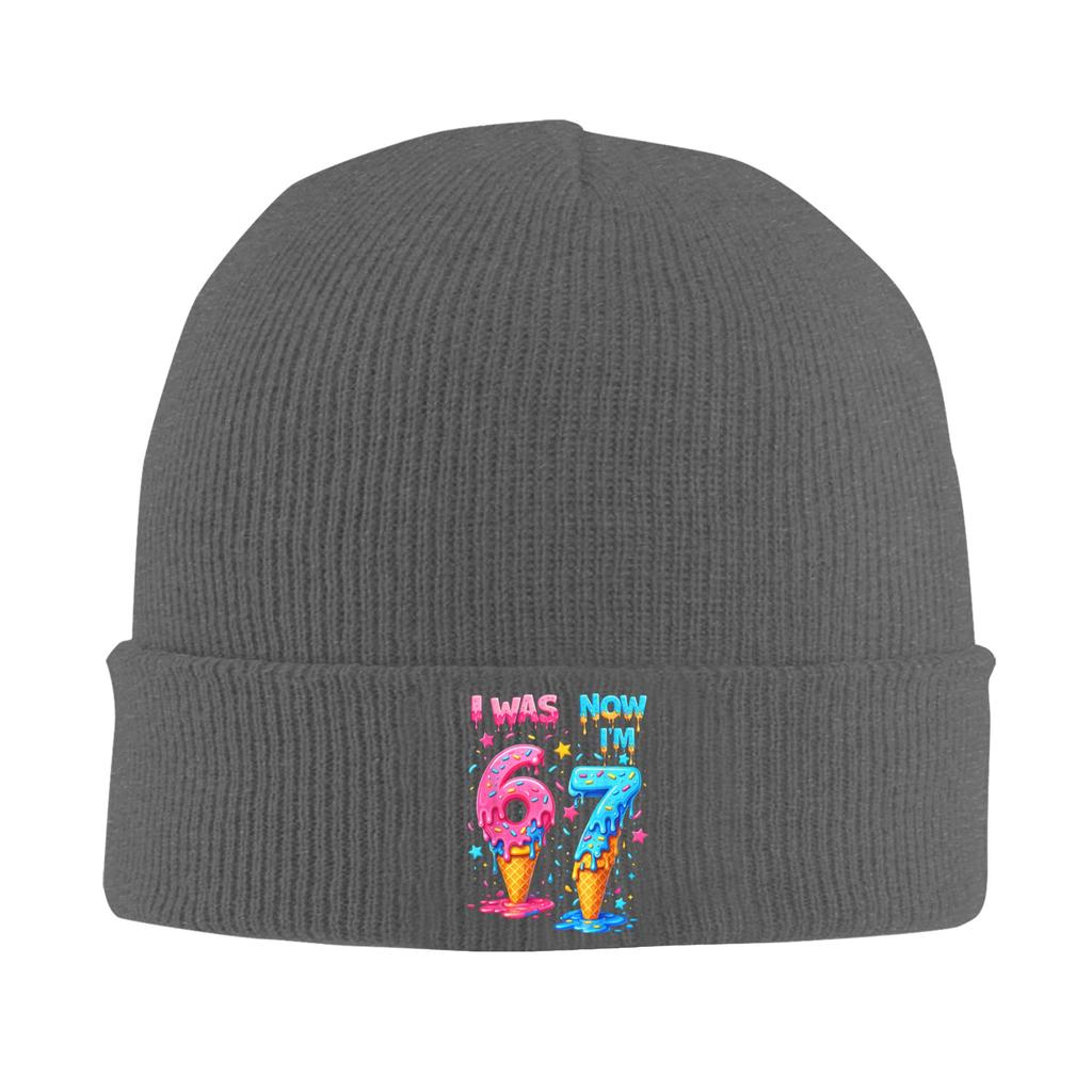 Adult Unisex I was 6 Now Im 7 Funny 7th Birthday Ice Cream Drip Beanie Hats Hip Hop Knit Hat Winter Caps Elastic Bonnet Hats