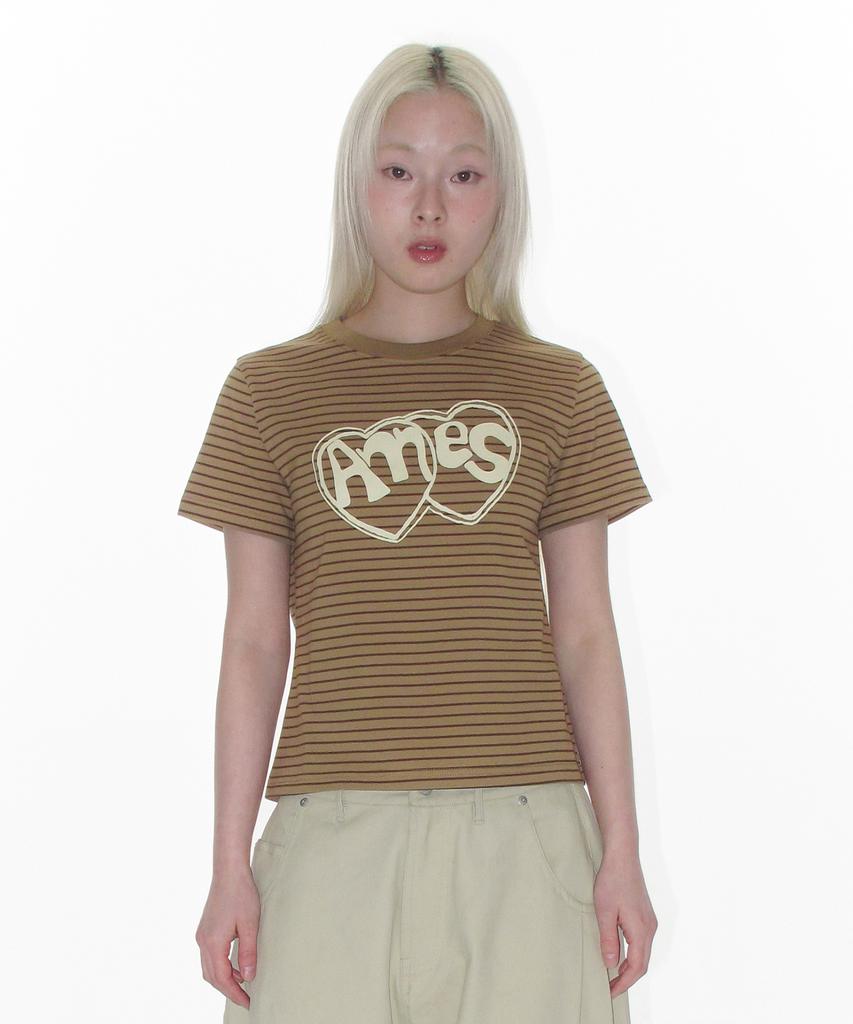 AMES-WORLDWIDE Heart Spray Stripe Tee Brown
