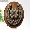 2D Flat 1pc Vintage St. Patrick's Day Four-Leaf Clover Horseshoe Wooden Sign Round Ornament, Home Office Bedroom Living Room Garage Garden Balcony
