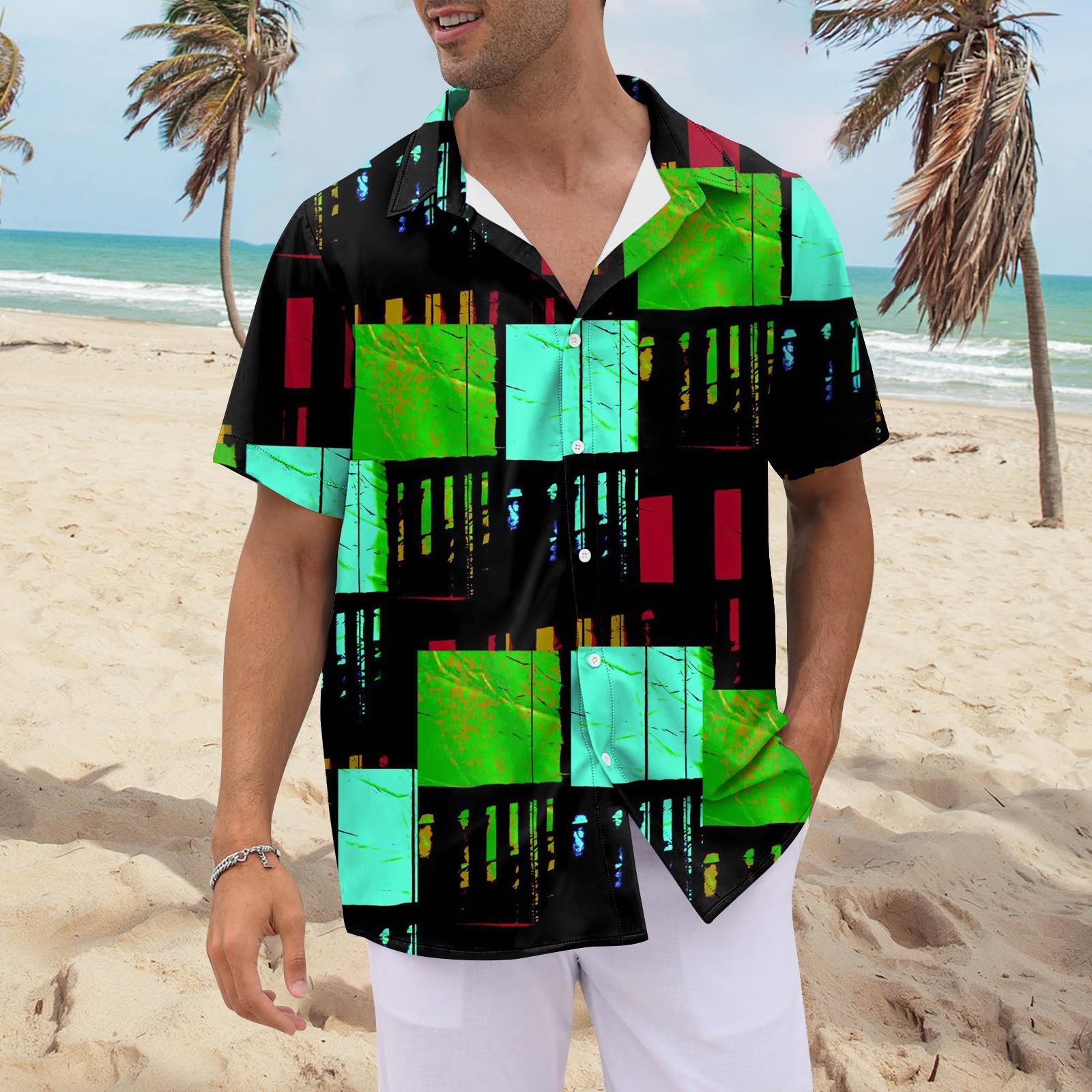 

Рубашка для мужчин, мужские винтажные рубашки для боулинга на пуговицах, летняя пляжная рубашка с коротким рукавом S