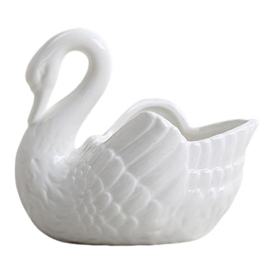 Ceramic Swan Ornament Multi-purpose Hydroponic Plants Succulents Pot Candle Holder Storage Box Desktop Swan Decoration