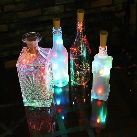 15/20 LED Wine Lights Silver Wire Bottle Cork for Wedding Festival Party Decor