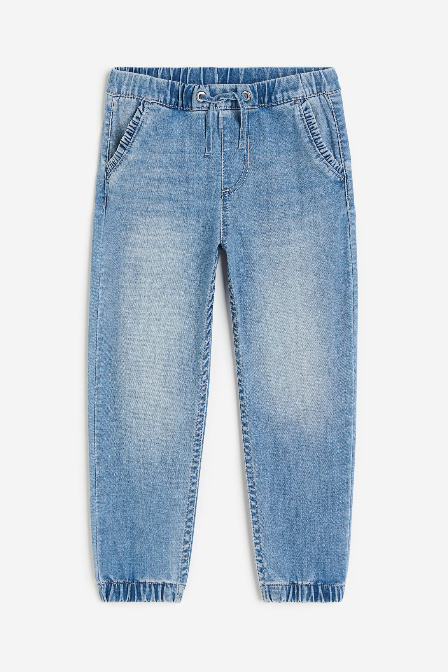 

Джинсовые джоггеры с оборками