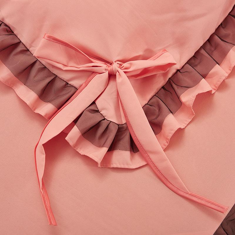 Wholesale Brushed Washed Cotton Bed Skirt Modern Simple Dust Ruffle with 3D Mesh Lace Pleated Edge Non-Slip Mattress Protector Cover Machine Washable