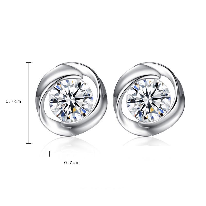 PAG&MAG Korean Style 925 Silver Stud Earrings with Round Zircon and Rotating Pinwheel Design for Women