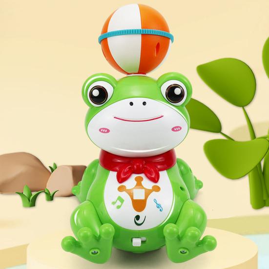 Electric Walking Frog Toy with Music Light Rotatable Heading Ball Stunt Frog Toy Toddlers Boys Girls Tummy Time Interactive Crawling Animal Toy