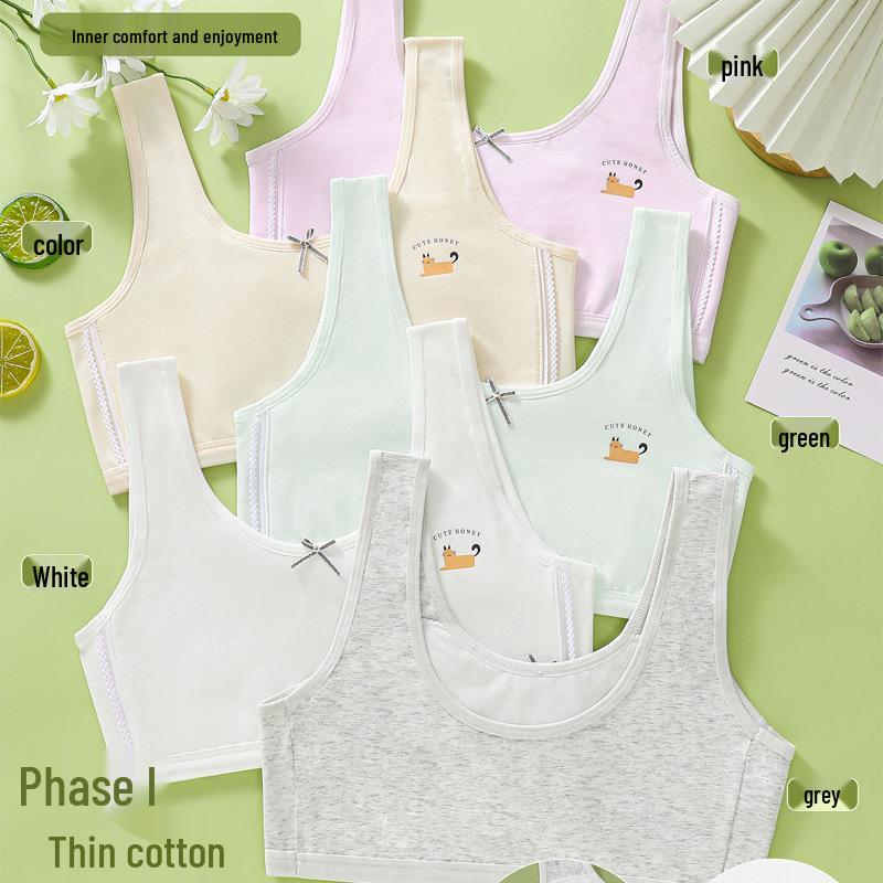 Girls Puberty Camisole & Training Bra Set for Older Kids One size (recommended for 30-50 kg)