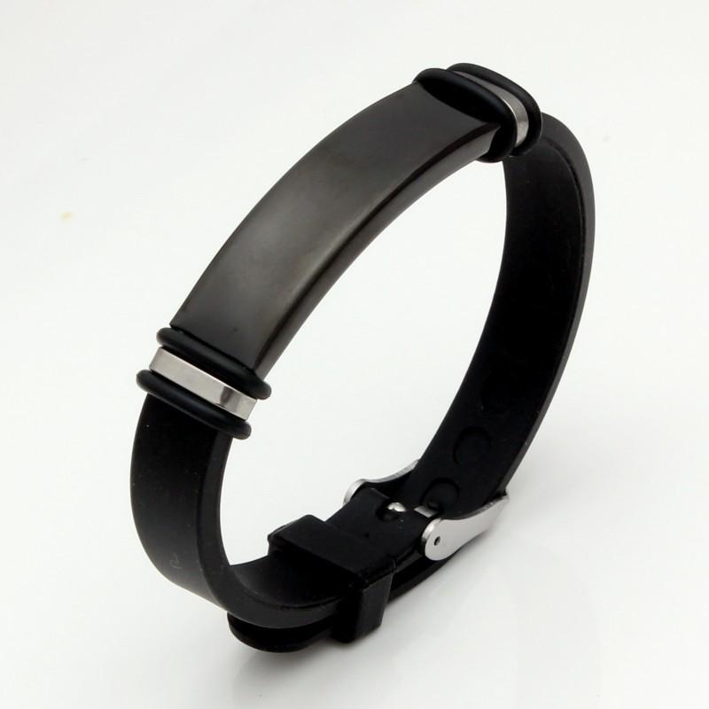 Waterproof Stainless Steel Bracelet Men Adjustable Silicone Strap Sport Wristband Engravable Bar Punk Jewelry Accessories