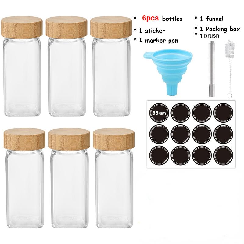6/12/24pcs Glass Spice Jars with Bamboo Lid Spice Seasoning Containers Salt Pepper Shakers Spice Organizer Kitchen Spice Jar Set