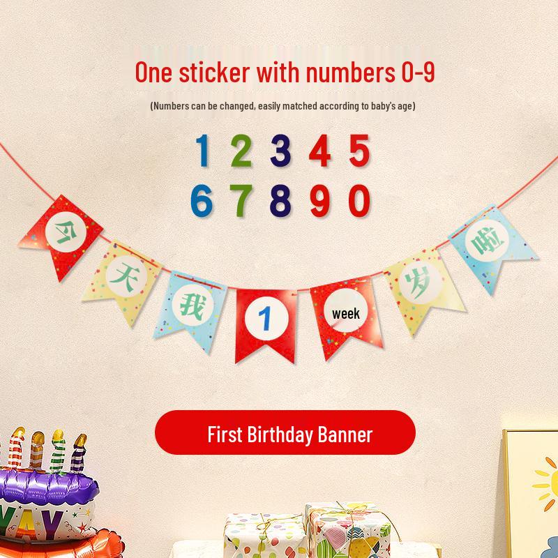 First Birthday Party Banner for Boys & Girls - Flag Bunting Decoration