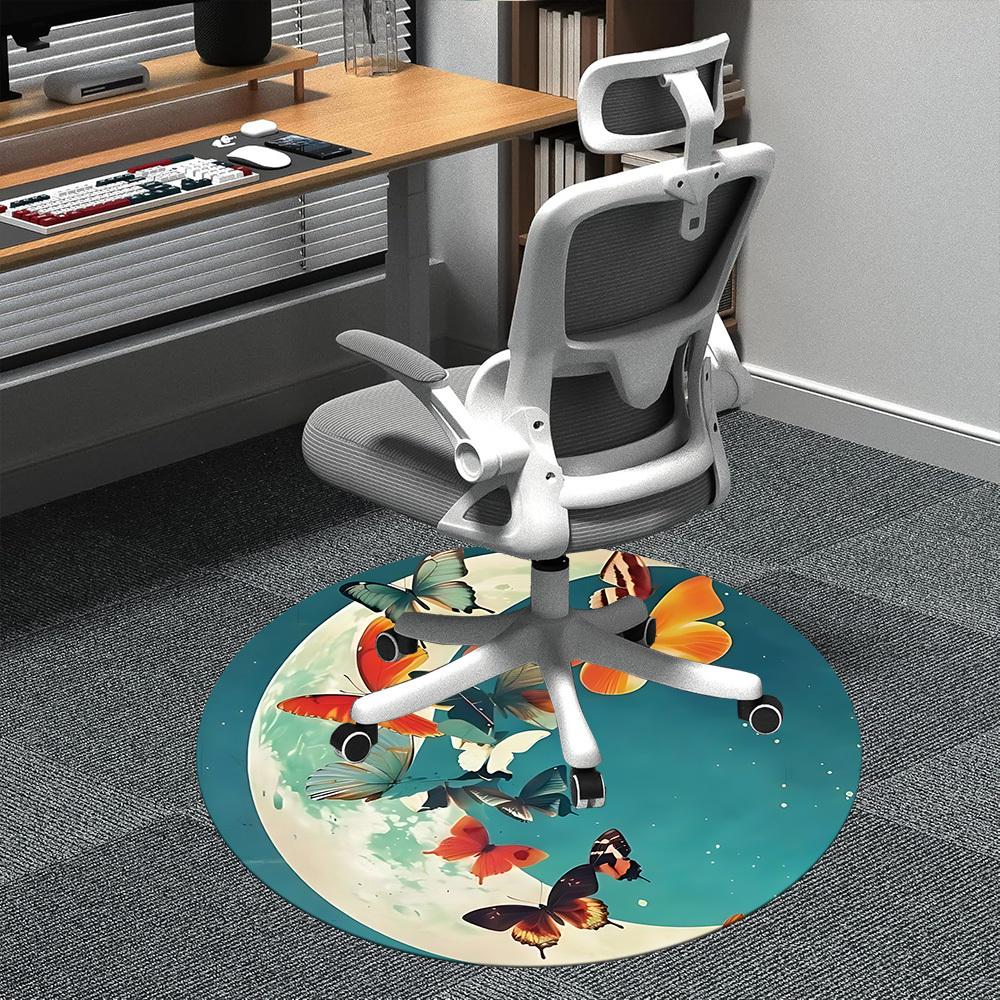 1pc Butterfly Moon Office Round Area Rug, Indoor Mat Suitable ForOffice, Under Office Chairs Bedroom Living Room Home Decor, Room Deco  D075