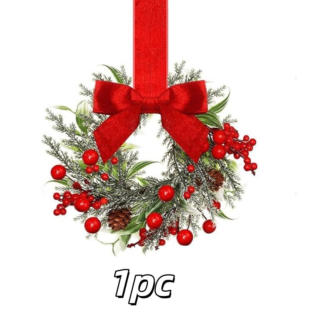 1/2pcs Christmas Wreaths Ribbon Bow Red Fruits Pinecone Kitchen Cabinet Wreath Door Hanging Wall Party Festival Home Decoration