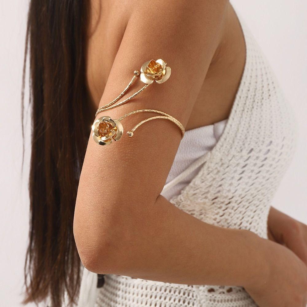 Butterfly Opening Cuff Bracelets Leaf Circle Upper Arm Bracelet Flower Armband Arm Chain  Party