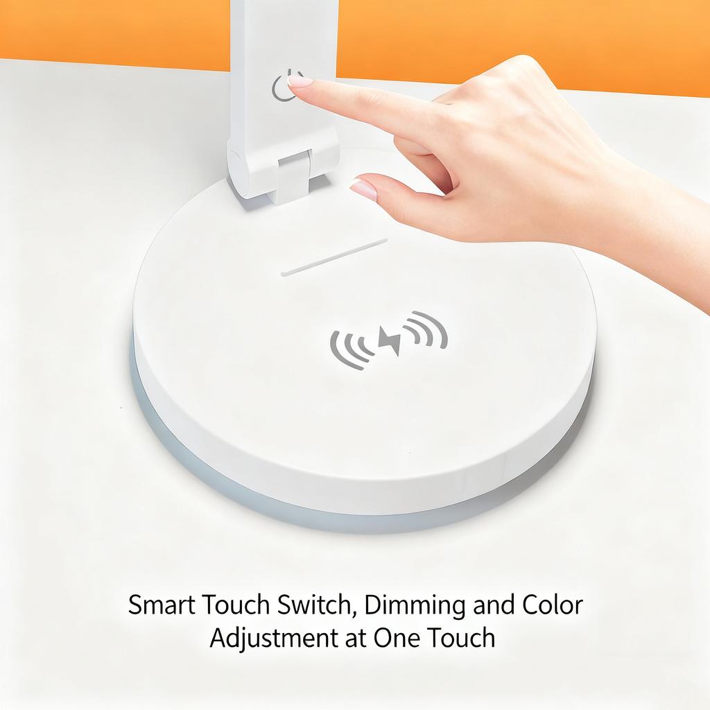 Desk Lamp with Wireless Charger with Three Brightness Adjustment Levels  Adjustable Arm Suitable for Indoor Use with Power Cord