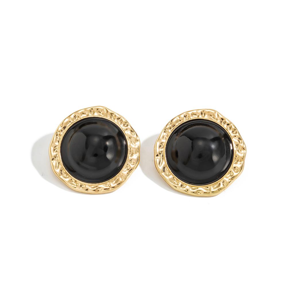 SHIXIN Vintage Black Acrylic Resin Alloy Stud Earrings for Women Minimalist Geometric Round Piercing Earrings Bohemian Jewelry