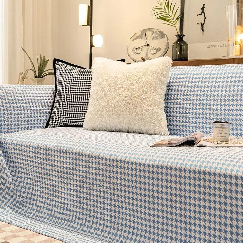Chenille Sofa Cover for Kid, Couch Towel Cover, Furniture Protector with Non-slip Bottom, Retro Geometric Sofa Slipcover, Cat