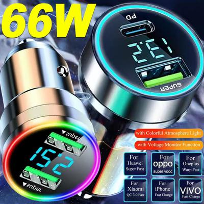 Caricabatteria per auto 240W Doppie porte USB Ricarica super veloce 120W con display digitale Adattatore di ricarica rapida per IPhone Samsung Xiaomi