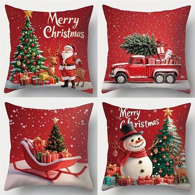 Christmas Delights: Santa, Sleigh, Snowman & Truck Themed Pillowcases Sofa Room Cushion Cover Home Decoration New Year Gift