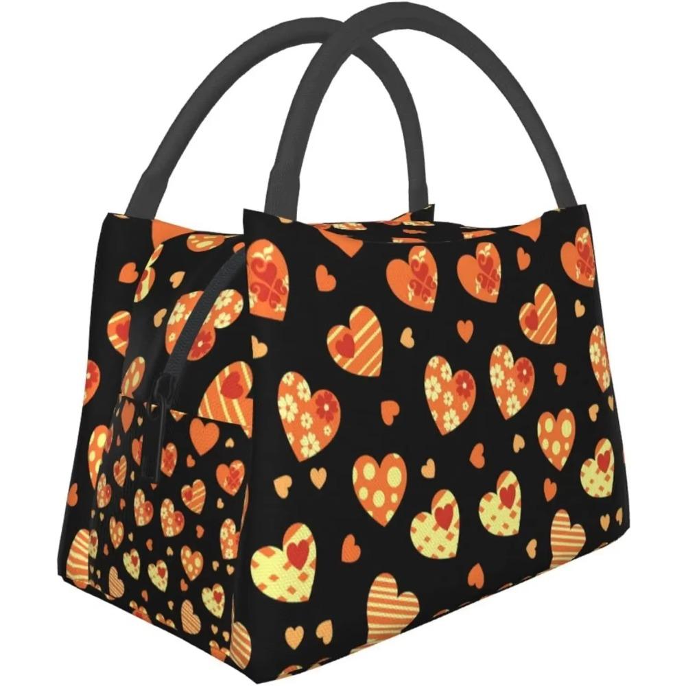 Red Heart Pattern Valentine's Day Lunch Bag Portable Reusable Insulated Lunch Box for Women Men Tote Bag for Work Travel Picnic