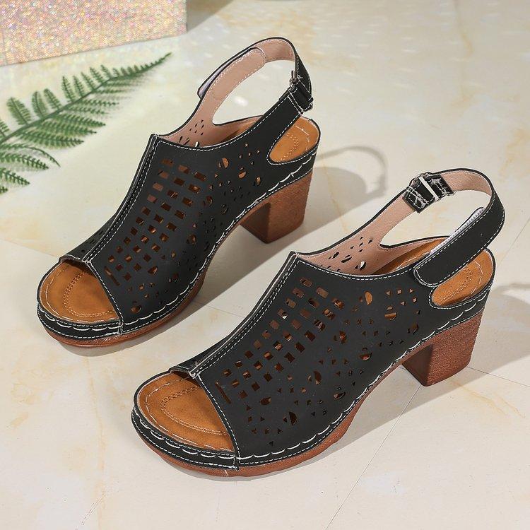 

Ретро женские сандалии большого размера, толстый каблук, римский стиль, обувь слипоны, ПУ кожа, резиновая подошва, удобные сандалии для женщин 43 чёрный