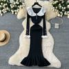 Spring Autumn Women Sweet Peter Pan Collar Knitted Sweater Long Midi Slim Mermaid Dresses