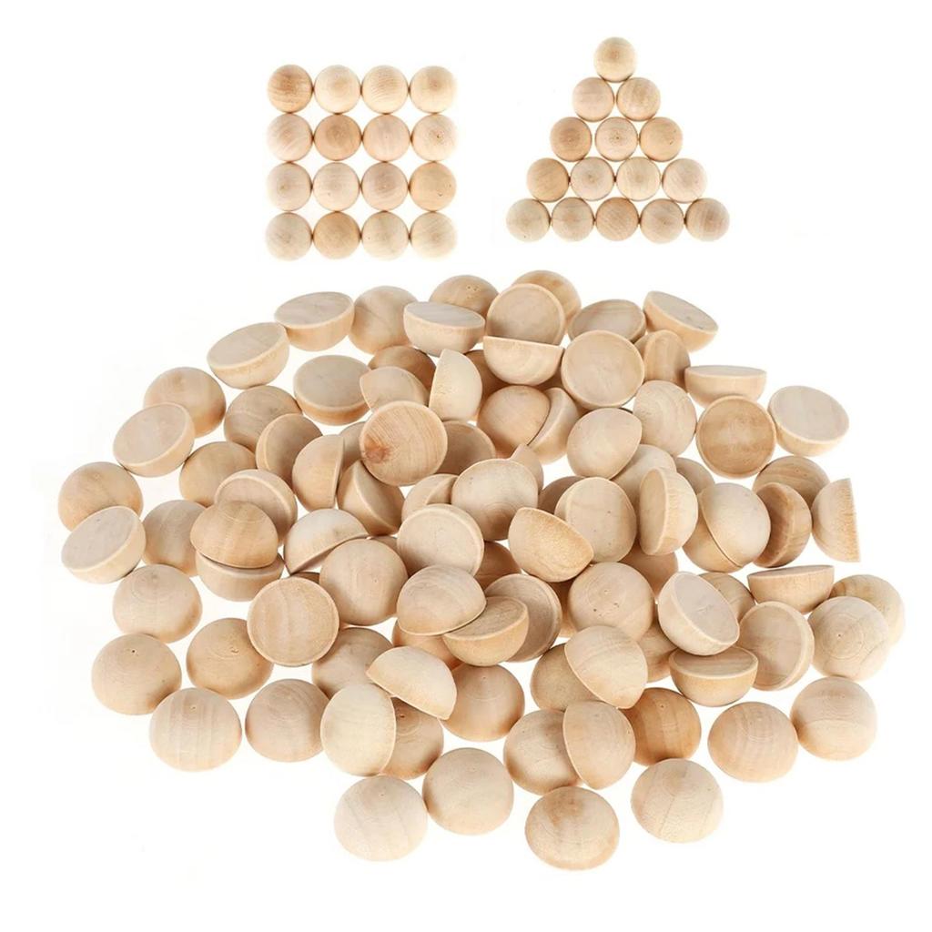 100Pcs Unfinished Half Wooden Beads for Paint DIY Projects Tiered Tray Decor