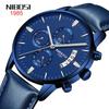 NIBOSI Watch Leather Strap Chronograph Waterproof Brand Analog Business Wristwatch Stylish Casual Big Face Watch Luxury Gift Blue Watch for Men Men's